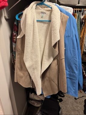 Susina Tan Faux Suede Vest with Cream Sherpa Lining